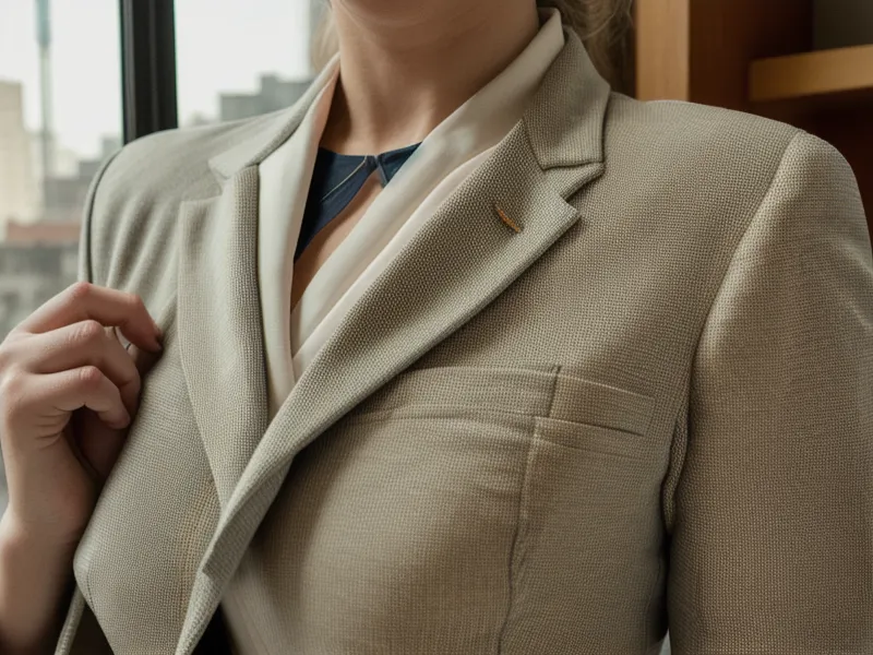 Plastrón de sastre terminado, montado en el maniquí, ejemplo de confección de sacos con estructura