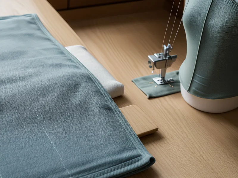 Aguja gruesa cosiendo espuma de copa preformada y lycra, detalle de moldería y corsetería en costura avanzada